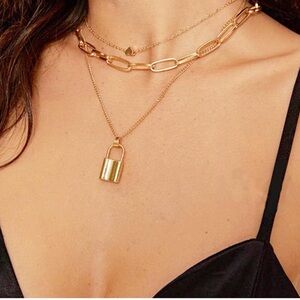 Fashion Jewelry Gold Layered Lock Necklace Earrings and Bracelet Bundle! NWT!